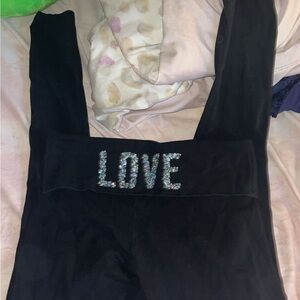 RAREVictoria's Secret Black and Pink Leggings bling love on back size small long
